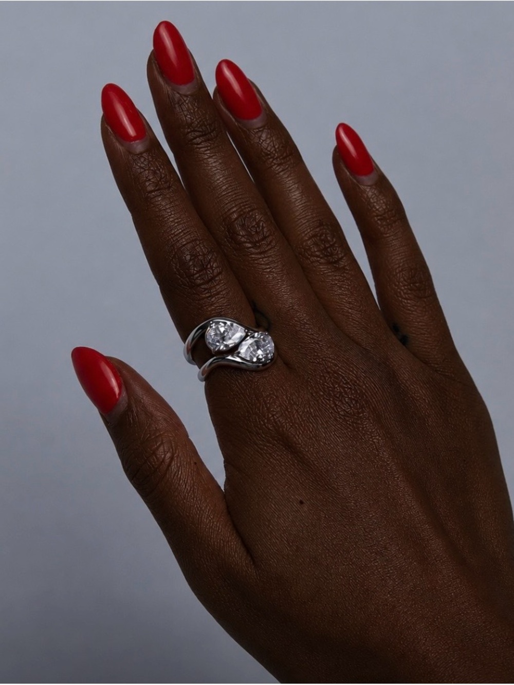 Silver Double Pear shaped ring